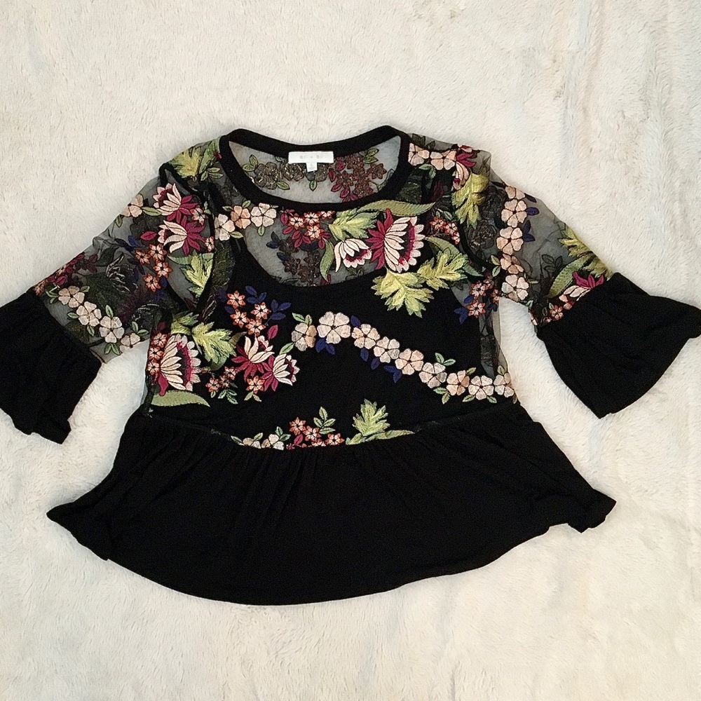 SOLD- Anthropologie Eri+Ali Embroidered Floral Top